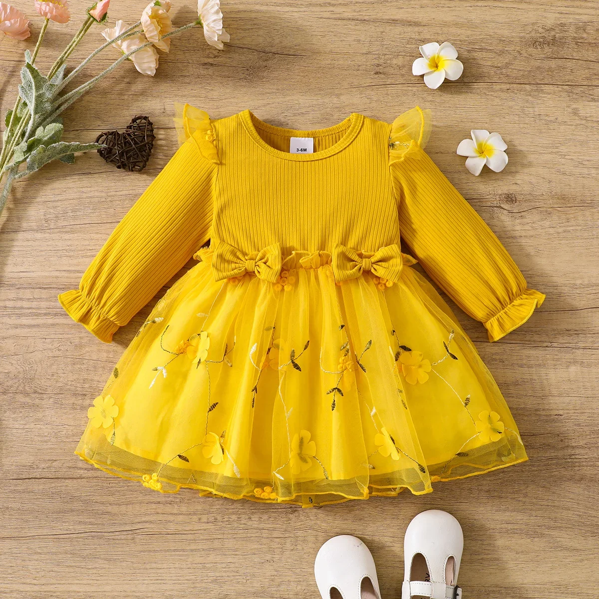 Spring Autumn Baby Clothes Princess Dress 0-3Y Infant Girls Floral Embroidery Lace Dress Cute Toddler Bow Outfit