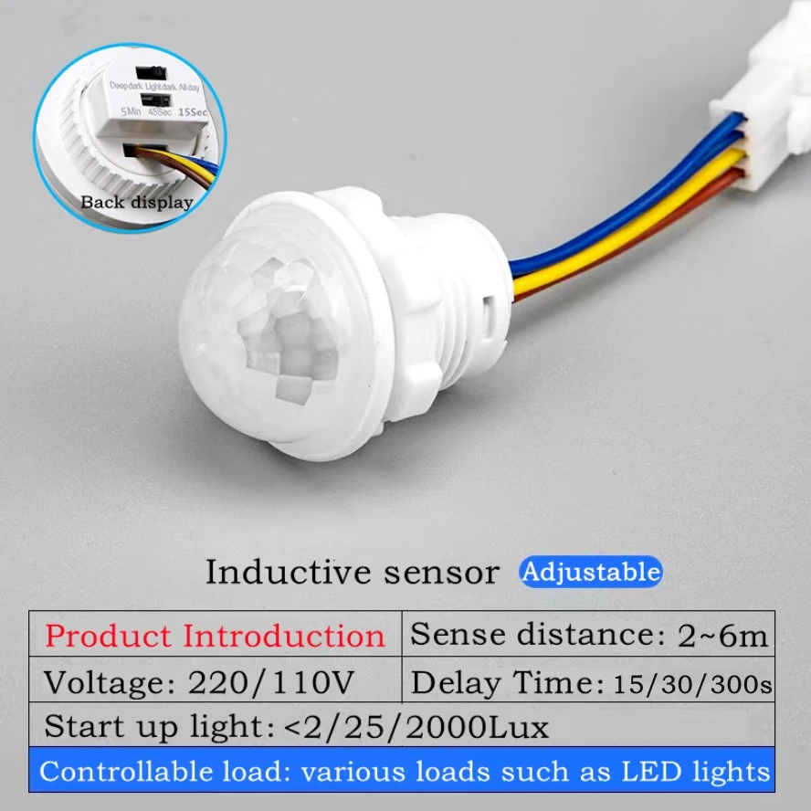 Doppio Ritardo Regolabile Rivelatore Sensore PIR Smart Switch LED 110V AC220V PIR Sensore di Movimento A Infrarossi Interruttore Auto On Off