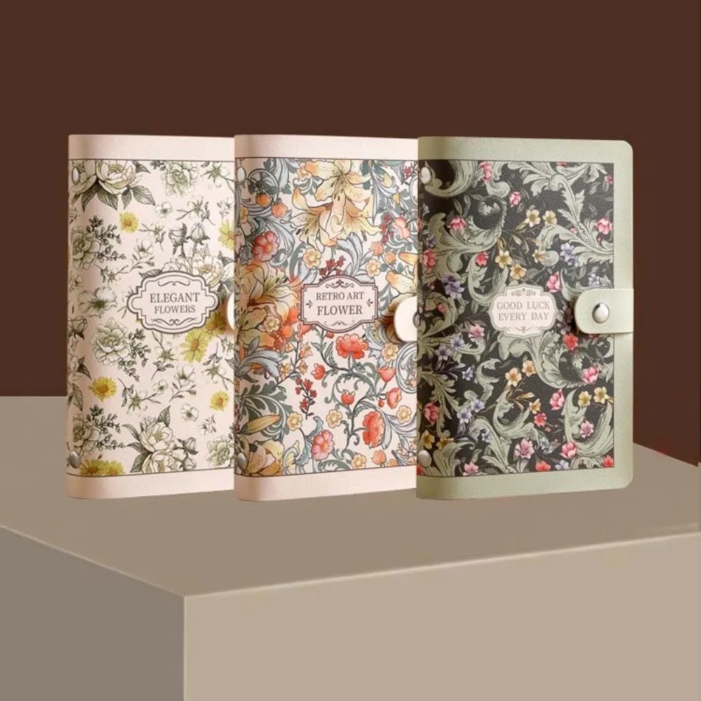 Quaderno con bottoni A6 per soldi Fiore stampato antispruzzo Acqua Contanti Budget Ledger Piano giornaliero Diario Blocco note Libro di risparmio in pelle