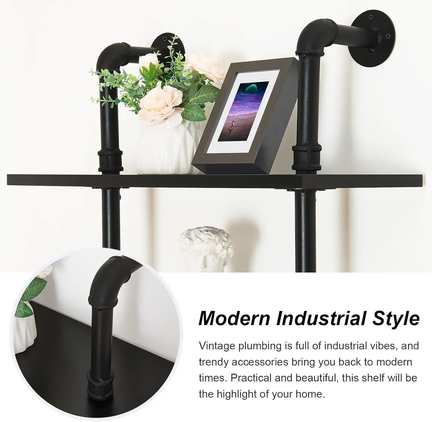 HOMBAZAAR-Estante Industrial, 6-Tier, Estante De Tubos Industriais, De Parede, Prateleira De Escada Com Moldura De Metal Para Casa E Escritório