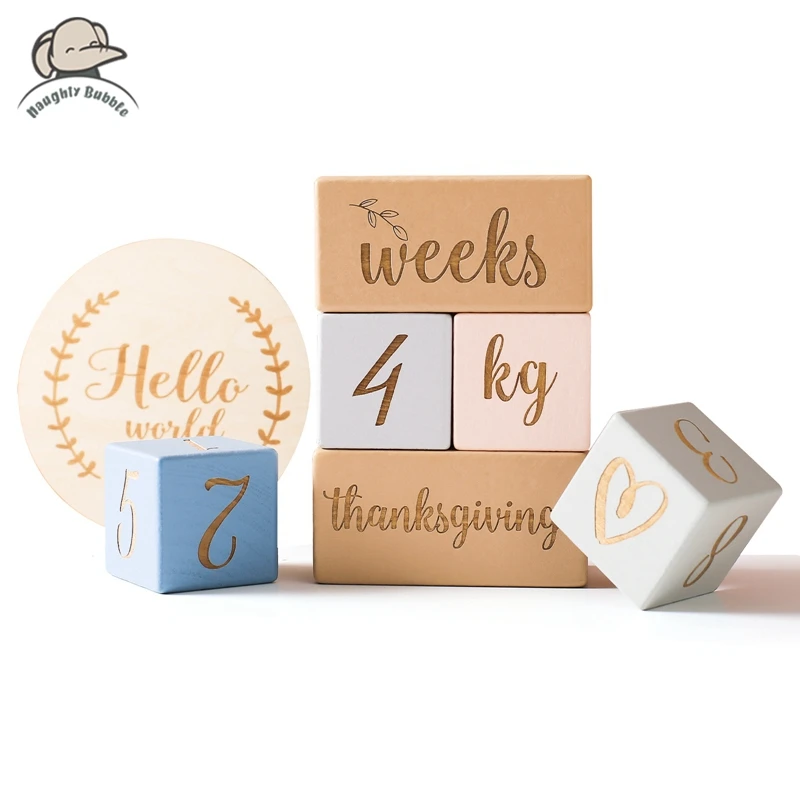 

1set Baby Milestone Cards Wooden Block White Baby Birth Month Number Commemorative Milestone Souvenir Newborn Photo Accessories