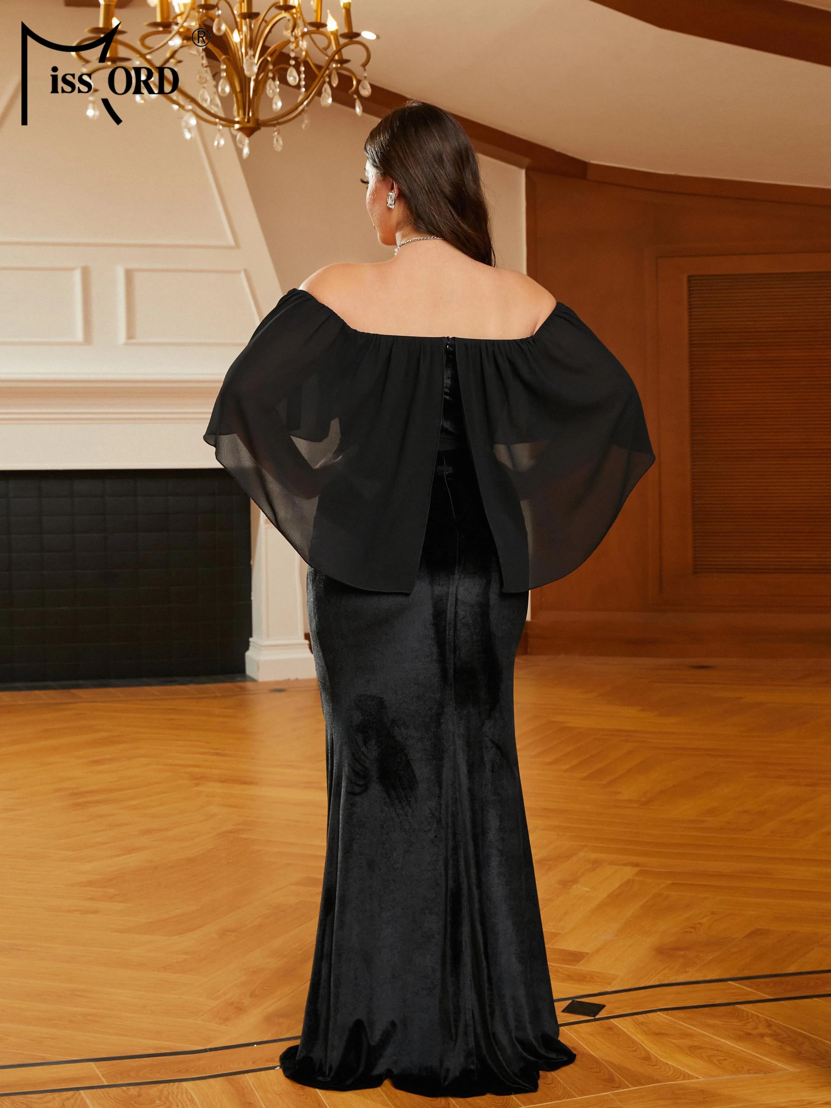 Missord Plus Size Batwing Sleeve Black Off Shoulder Mermaid Evening Dress Formal Occasion Prom Dresses