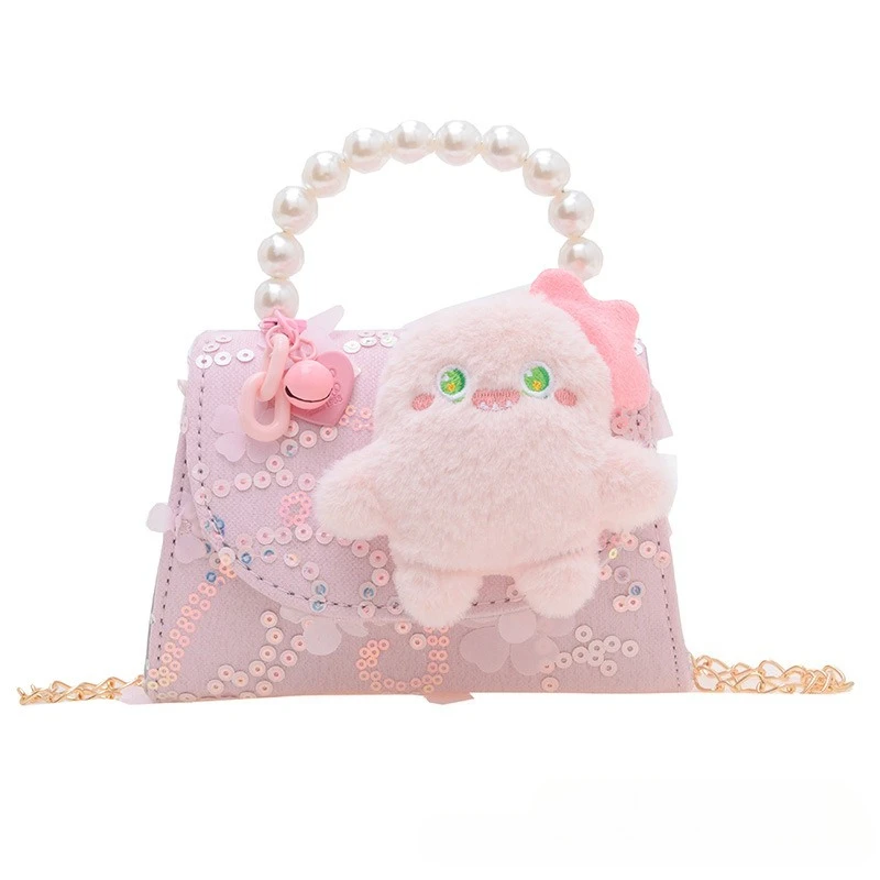 كارتون دمية الأطفال مقبض اللؤلؤ حقائب الكتف لطيف القوس الأميرة بنات الترتر حقائب اليد الصغيرة محفظة نسائية للعملات المعدنية حقيبة كروسبودي الحلو