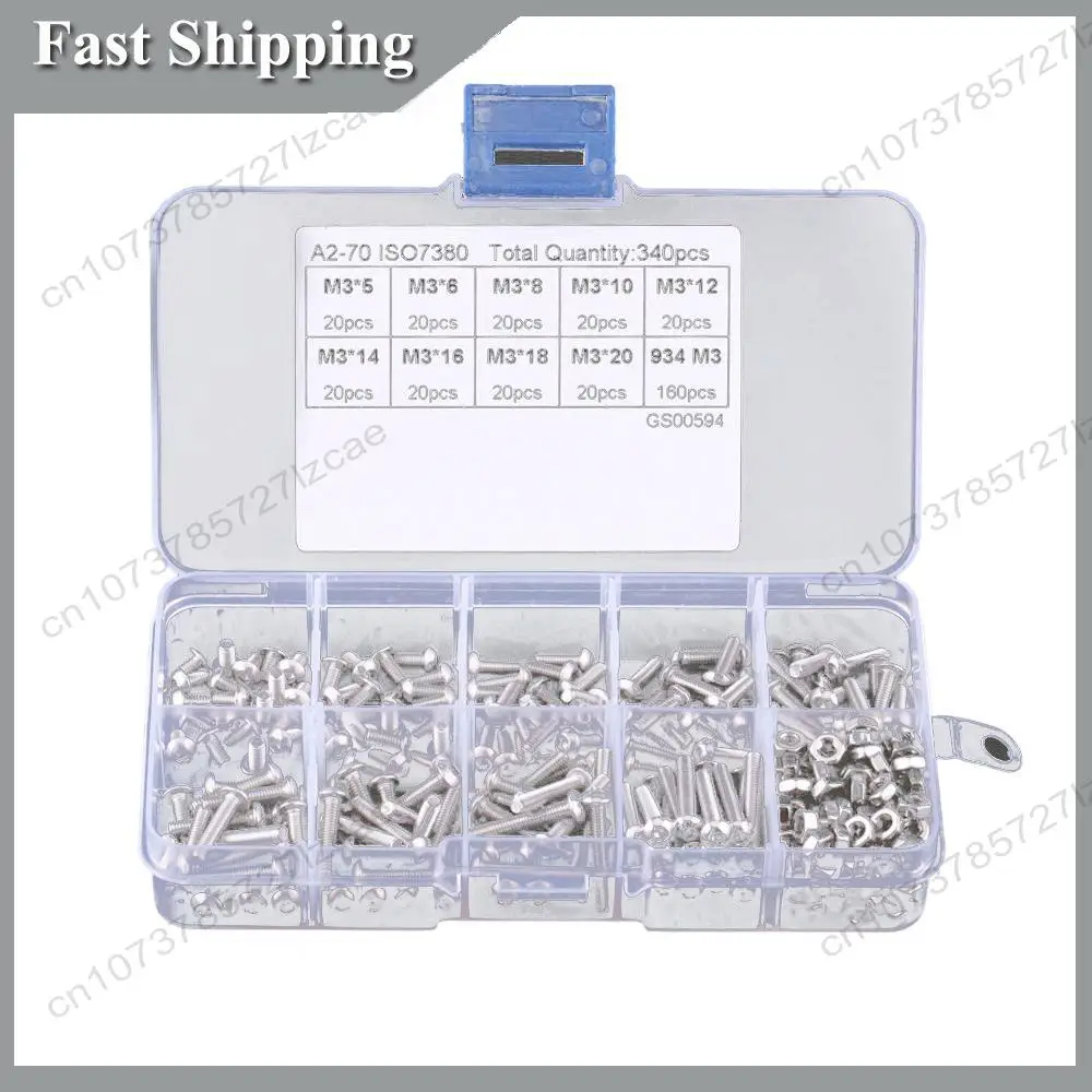 

-A99Z 340Pcs M3 Hex Socket Screw Nut Stainless Steel M3 Screws Nuts Assortment Kit Fastener
