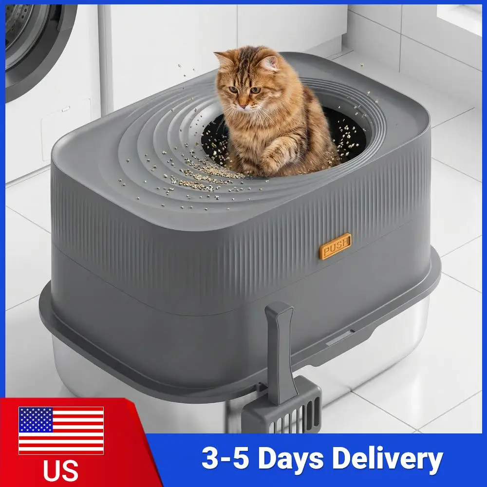 

Top-Entry Fully Enclosed Metal Litter Box Odor-Free Extra Large Cat Bedpans High Sided Littering Pan Household Pet Accessories