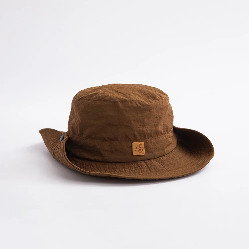 Sunscreen cap Large Brim Sun Hat  Outdoor Sun Protection Quick Drying  Men's and Women's Retro Leather Label Fisherman's Hat