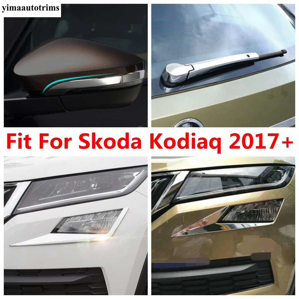 

Front Head Lights Lamp Eyebrow Strip / Rearview Mirror / Window Wiper Cover Trim For Skoda Kodiaq 2017 - 2023 Chrome Accessories