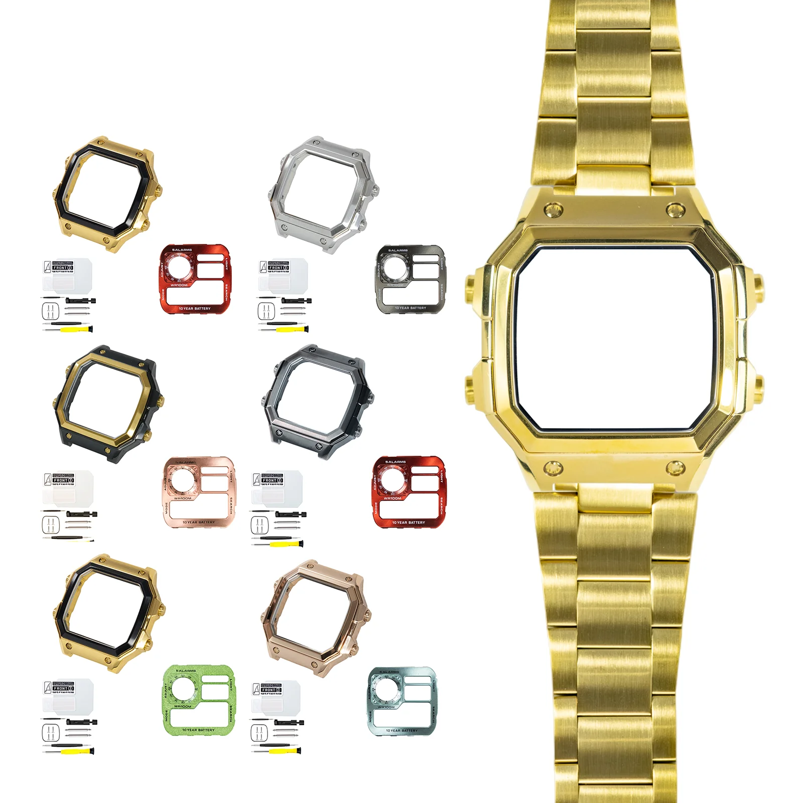 Royale Mod Kompatibel mit Casio AE1200 Uhrengehäuse-Upgrade und Combo 316LSS Mattgold-Stil Mehrfarbige Zifferblattabdeckung Metallversion