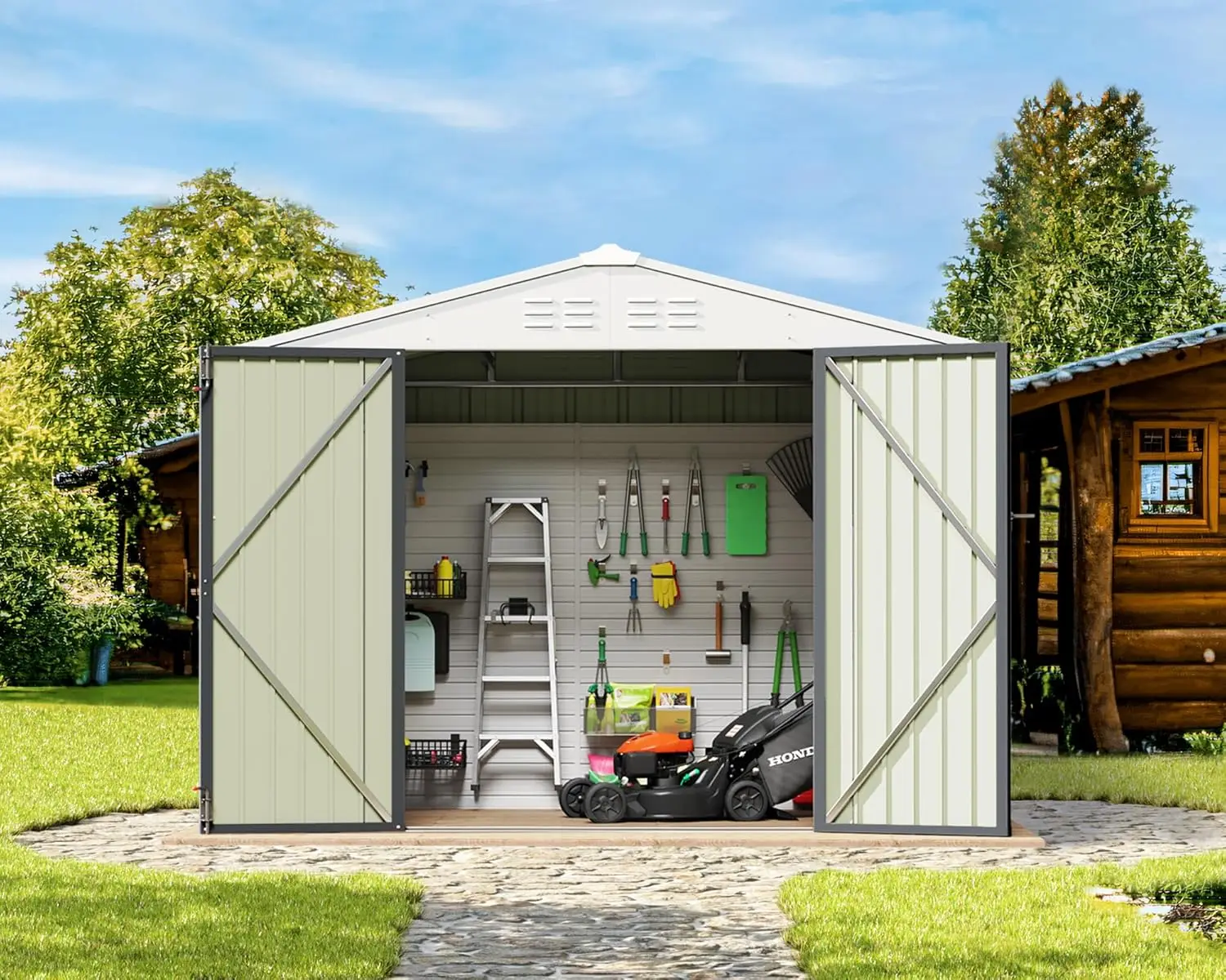 Outdoor Storage Shed 6 x 8 ft. Utility Tool Shed Metal Storage Garden Shed with Door & Lock for Patio Storage Gray