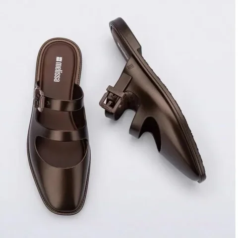 Тапочки Мэри Джейн на низком каблуке Melissa, женские сандалии на плоской подошве, летние туфли-стринги без шнуровки с пряжкой и круглым носком, материал ПВХ