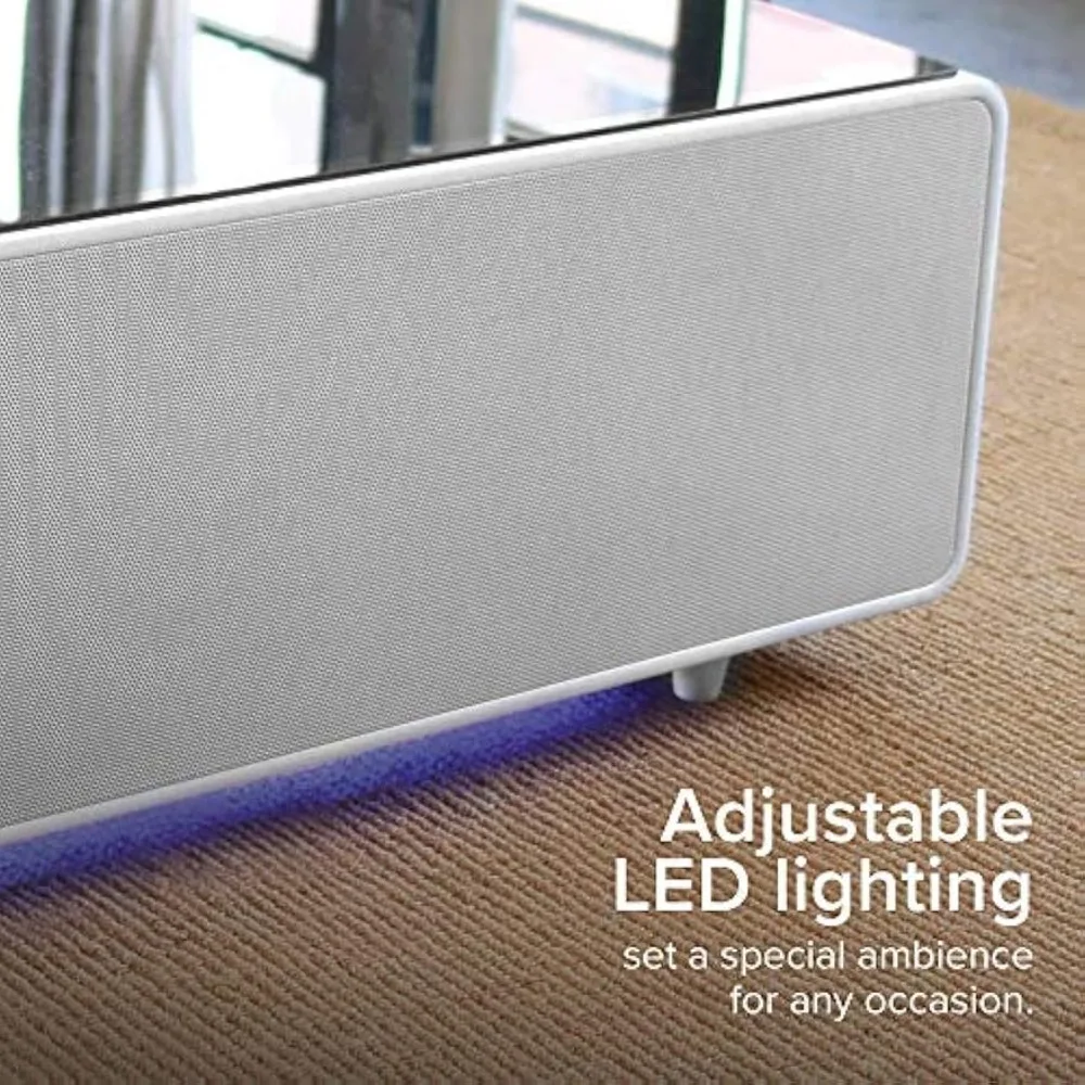 Coffee Table with Built in Fridge, Speakers, Outlets, LED Light, and More - White