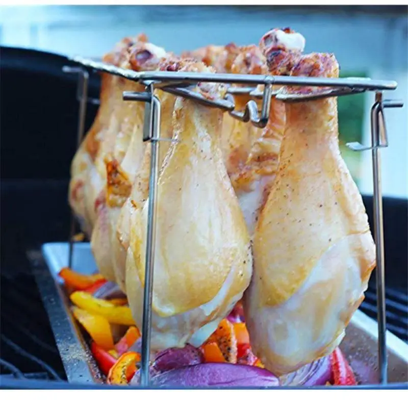 1pc Foldable Stainless Steel Chicken Leg Grill Rack, Bbq Stand Roasting Shelf