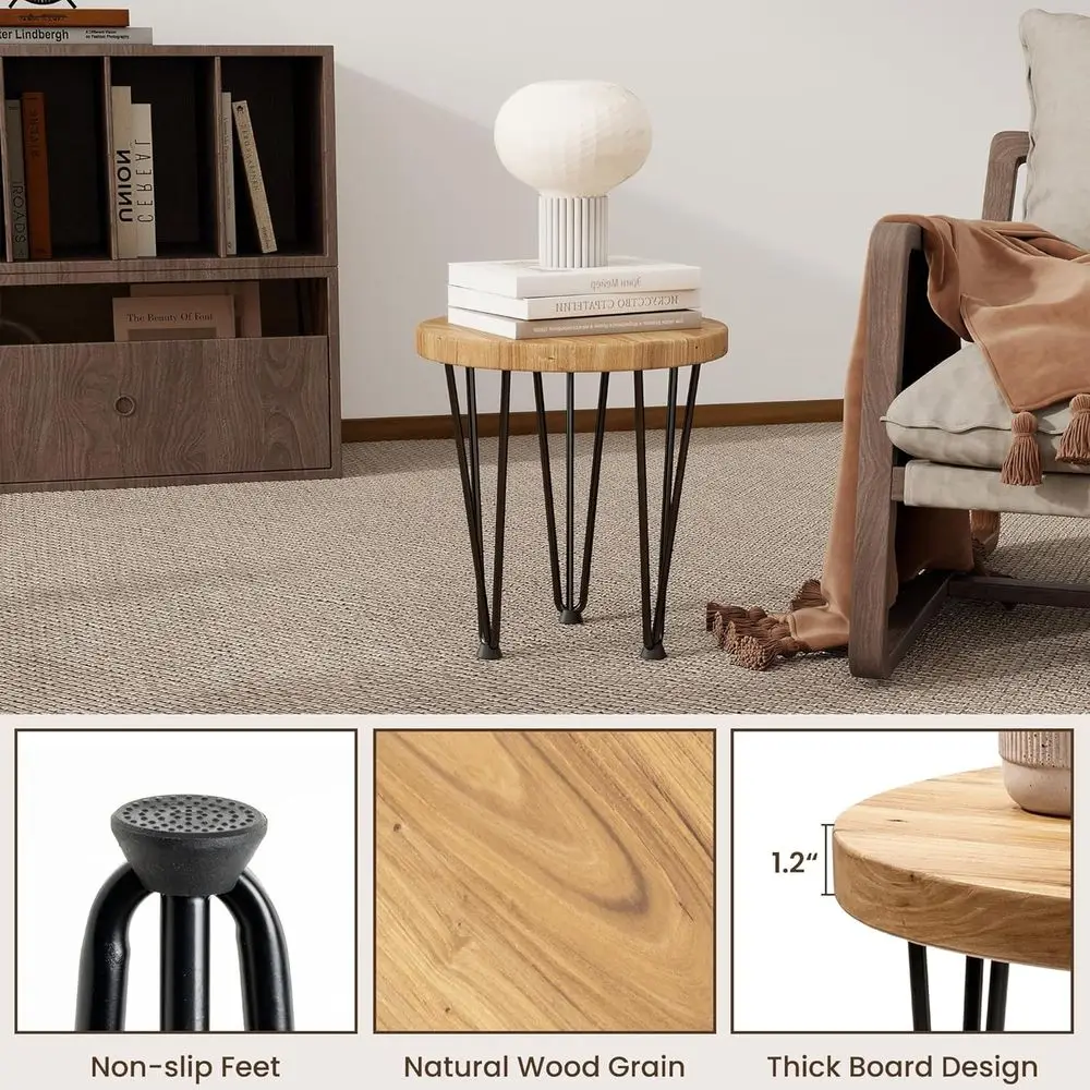 Elm Nesting Coffee Table with Metal Legs, Non-Slip Feet, 14x14x16, Natural Finish