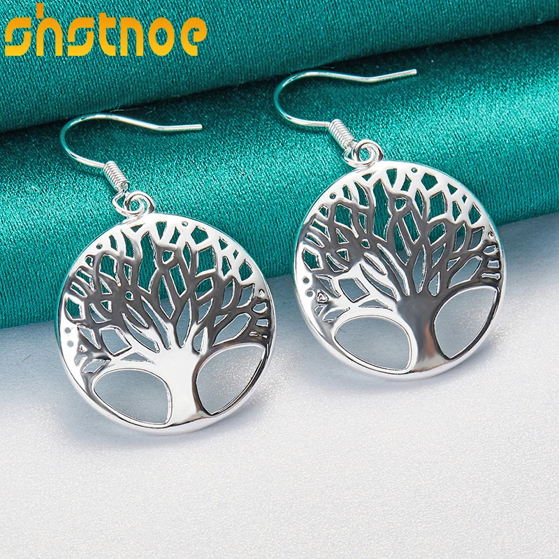 925 Sterling Silver Hollow Tree of Life Drop Earrings For Women Party Engagement Wedding Birthday Gift Fashion Jewelry