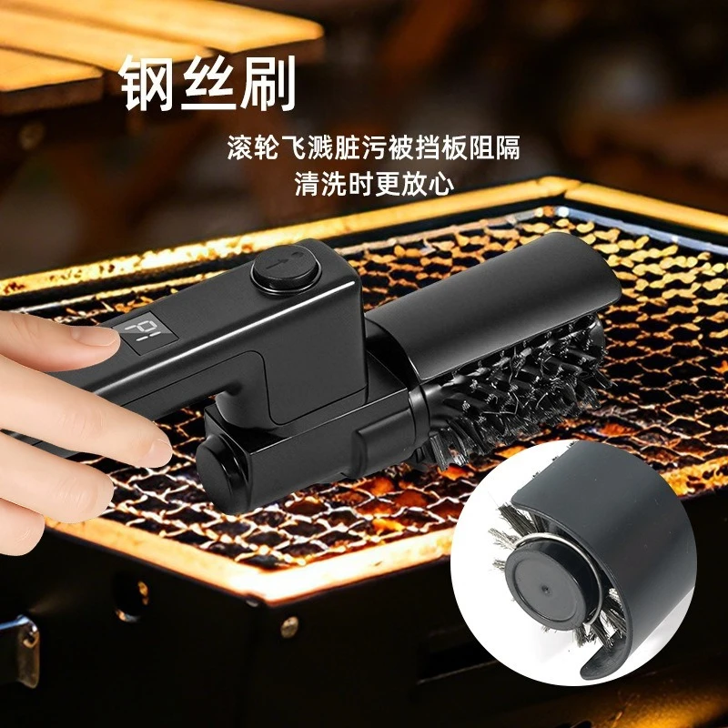Rechargeable Wireless Rotating Roller BBQ Grill Cleaner Stainless Steel Wire Brush For Oven Grate Grease Removal
