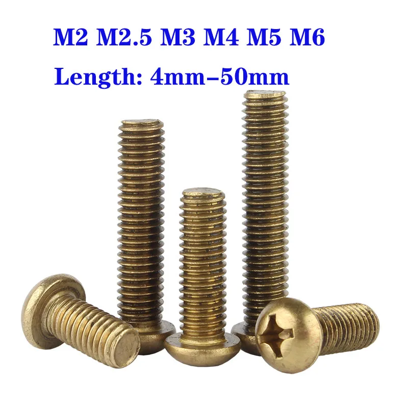 5200Pc Brass Phillips Cross Recessed Round Head Machine Screws M2 M2.5 M3M4 M5 M6 4-50mm Electrical Conductive Fastener Hardware
