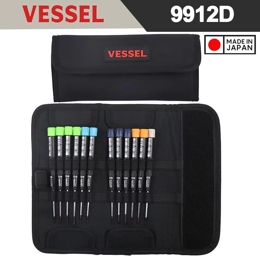 

Набор прецизионных отверток VESSEL из 12 предметов с крестообразными/Torx/шестигранными отвертками, чехол для компьютера, ноутбука, часов No 9912D