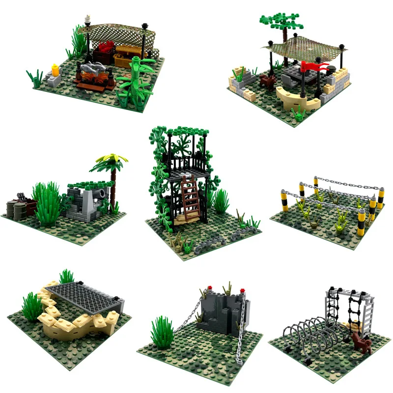 

Military Jungle MOC Scene Command Camp Cannon Sentinel Trench DIY Assembly Small Particle Building Blocks for Children To Forget