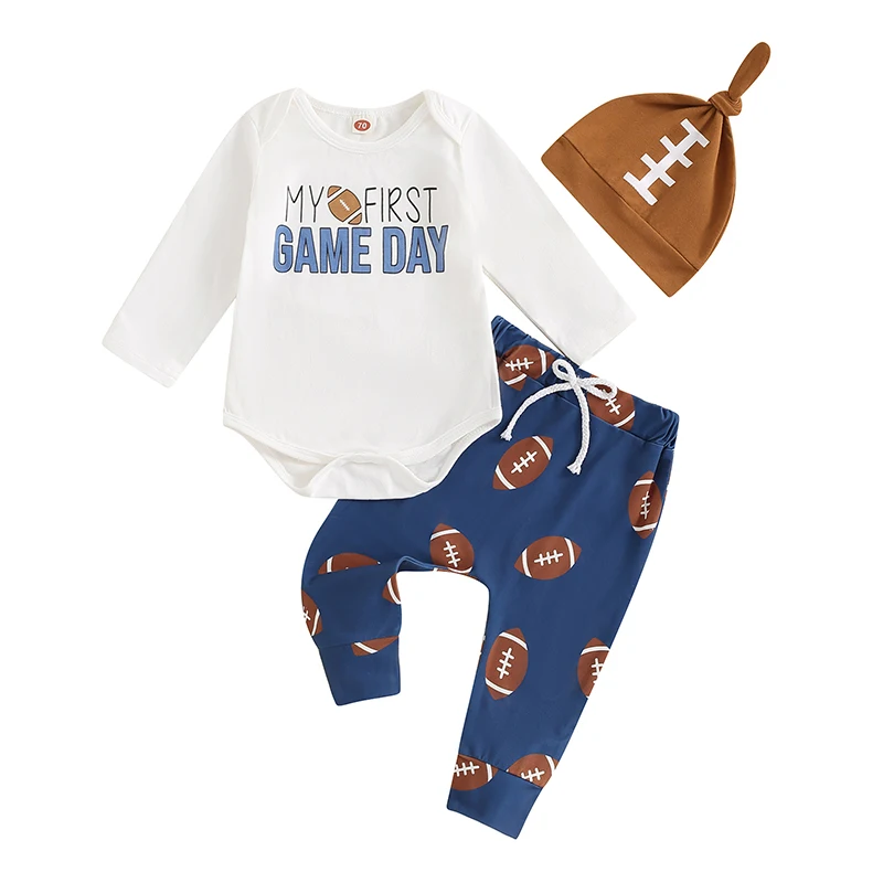 

Karesoull Infant Baby Boy Fall Clothes Set Football Pants Romper with Hat Newborn Boy Coming Home Outfit