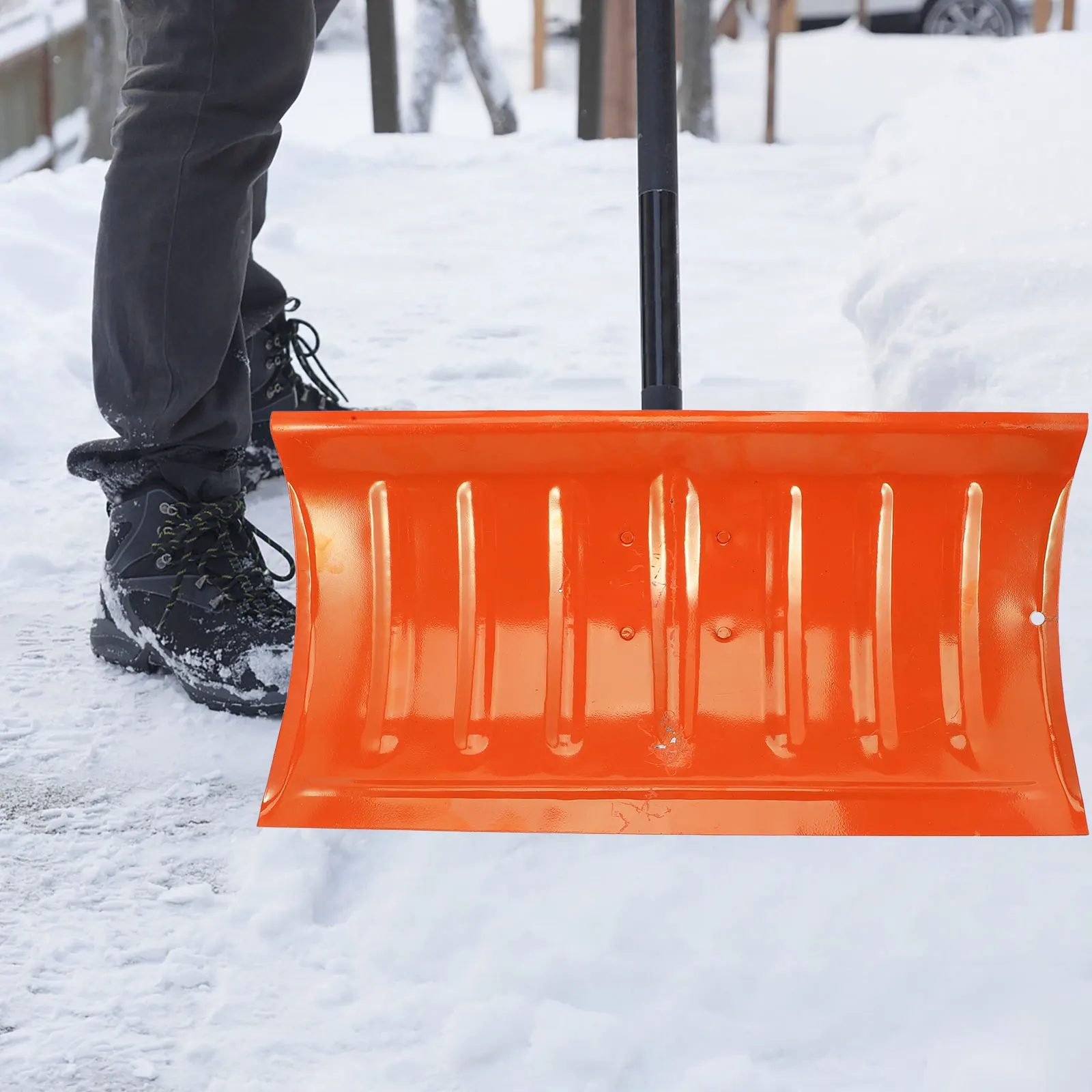

Snow Shovel Durable Metal Head Portable Equipment Orange Manganese Steel Blade Thick Material Stable Connection Practical Design