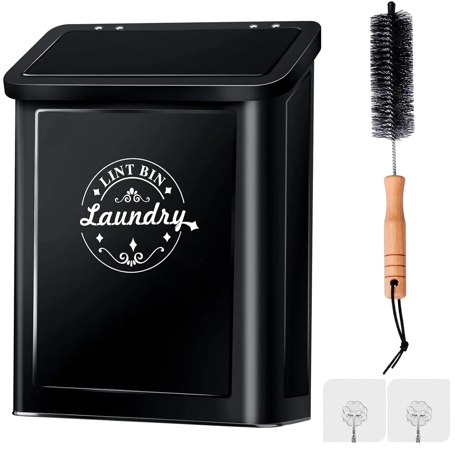 

Magnetic Lint Bin for Laundry Room Wall Mount with Brush, Space Saving Trash Can for Dryer, Black