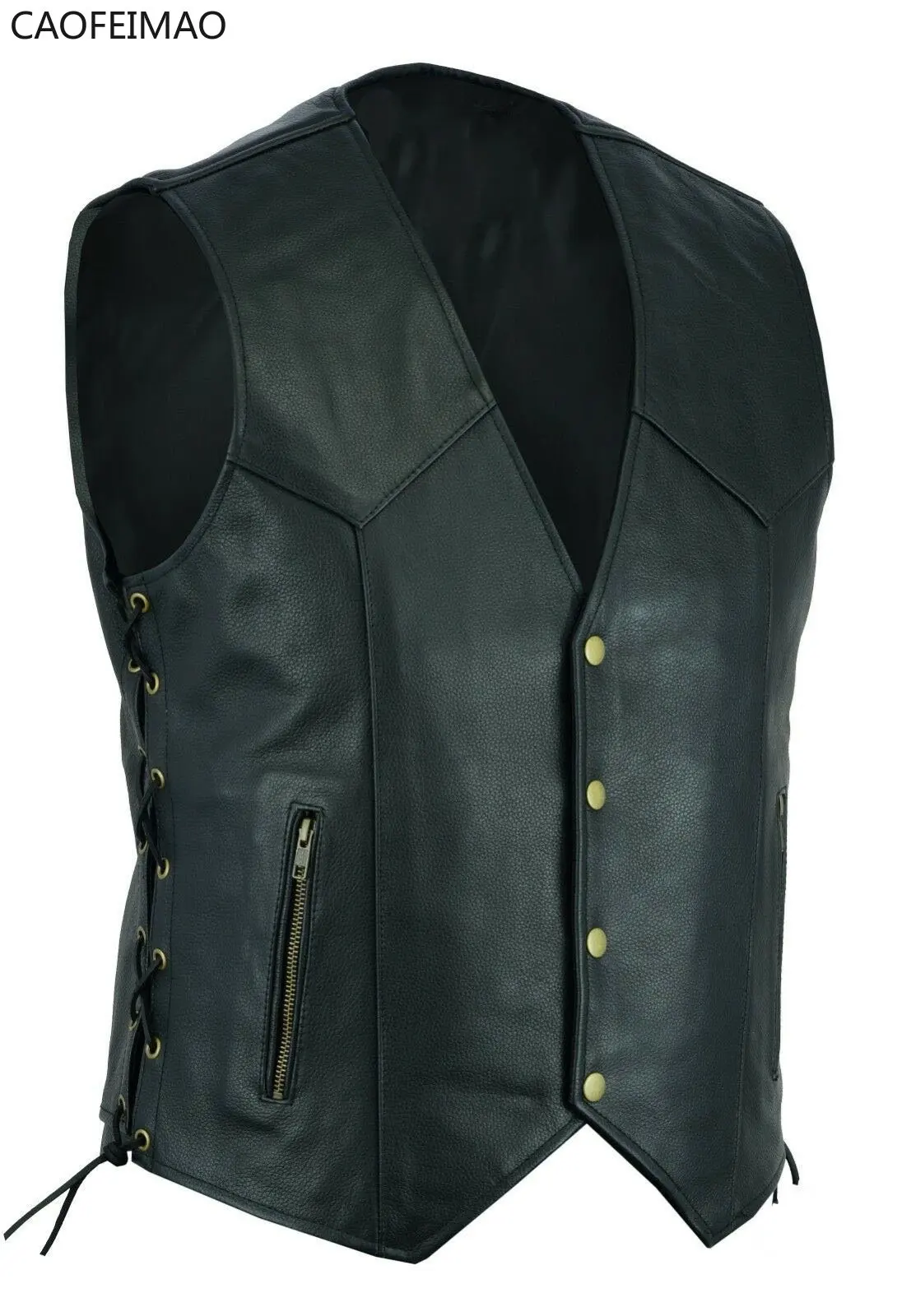 

Caofeimao 2023 Men Fashion Casual Solid Vest Motorcycle Fleet Punk Leather Vest Coat Vest Leather Vest V-neck Single Breasted