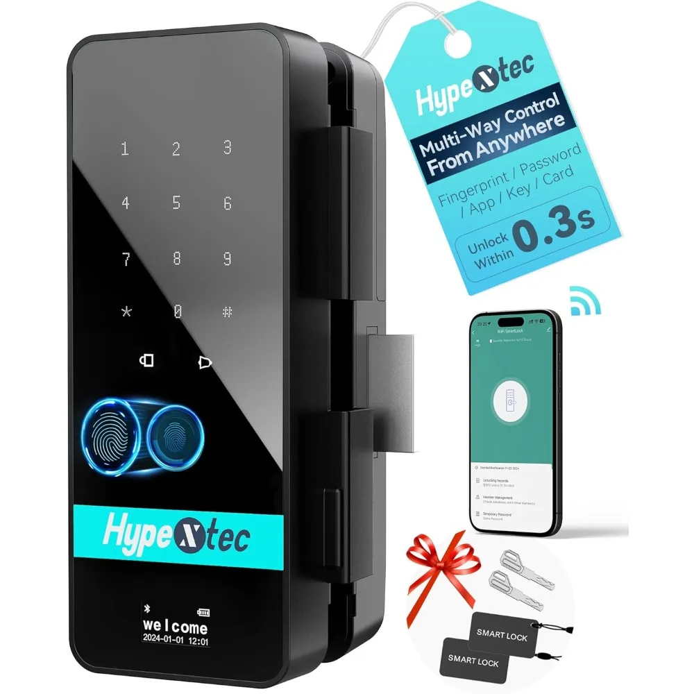 Smart Glass Door Locks for Frameless Glass Doors–Keyless Entry Deadbolts with WiFi App Control,Fingerprint,IC Card,Voice Menu an