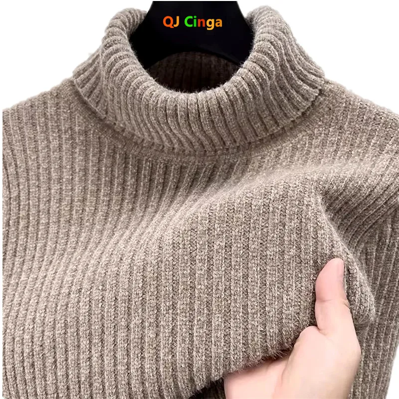 2026 New Men Beige High Neck Sweater, Asian Size M-3XL, Black Dark Grey Green Brown Pullovers.