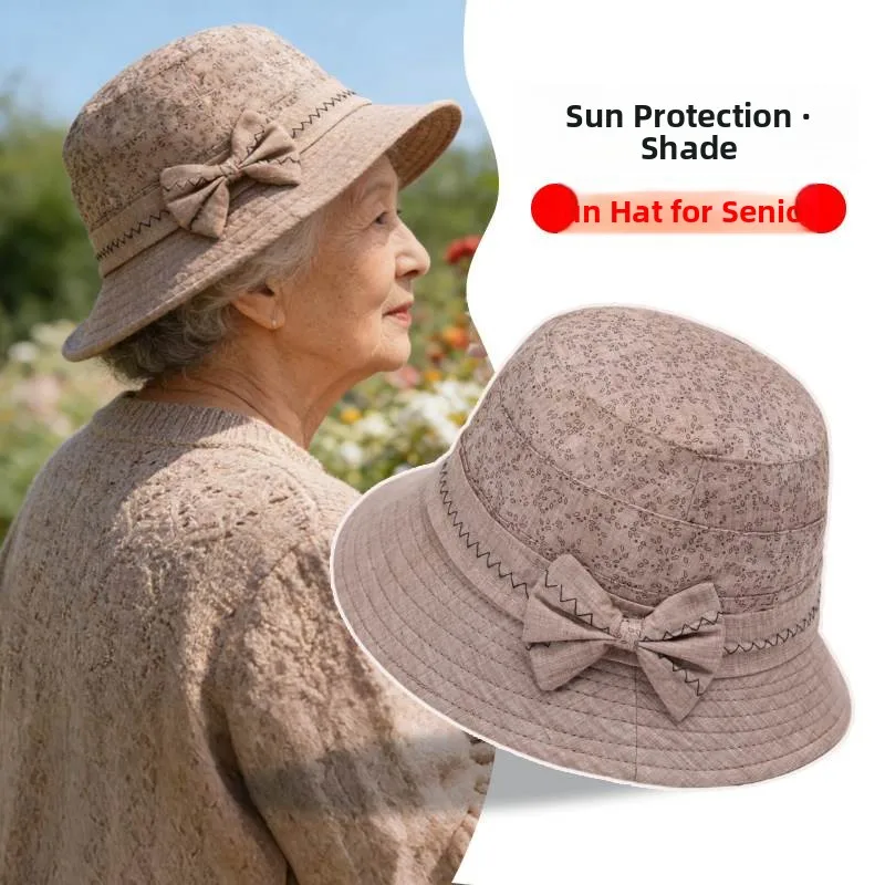 

Весенне-осенняя тонкая панама для женщин среднего и пожилого возраста: защита от солнца, модный универсальный дизайн с узлом