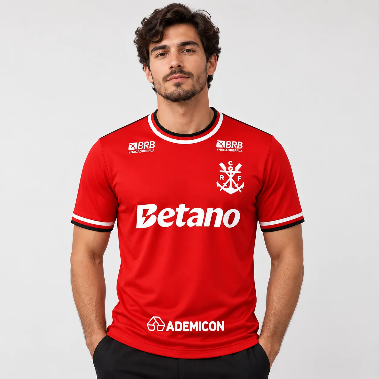 Herren-Fußballtrikot im Flamengo-Stil, rot, kurzärmeliges Fußballuniform-Shirt, atmungsaktives Fan-Sporttrikot für Wettkampftraining – Detail 4