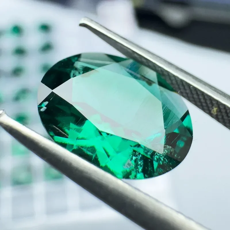 Hand Cutting Lab Grown Zambian Emeralds Hydrothermal Multiple Shapes with Cracks Inclusions Inside Selectable AGL Certificate