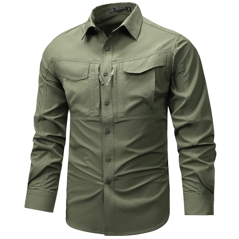 Frühling Herbst Männer Langarmhemd Männer taktische Arbeits hemden Tops Outdoor Multi-Pocket schnell trocknende Wandern Angeln Cargo-Shirts