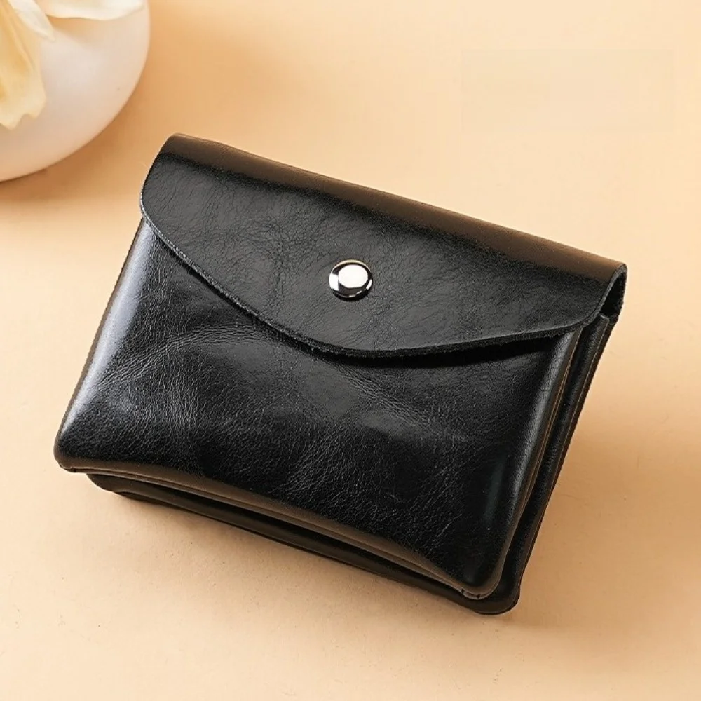 Elegant Double Layer Leather Small Coin Pouch Zipper Soft Short Wallet Hasp Multi-function Mini Purse Bag Shopping