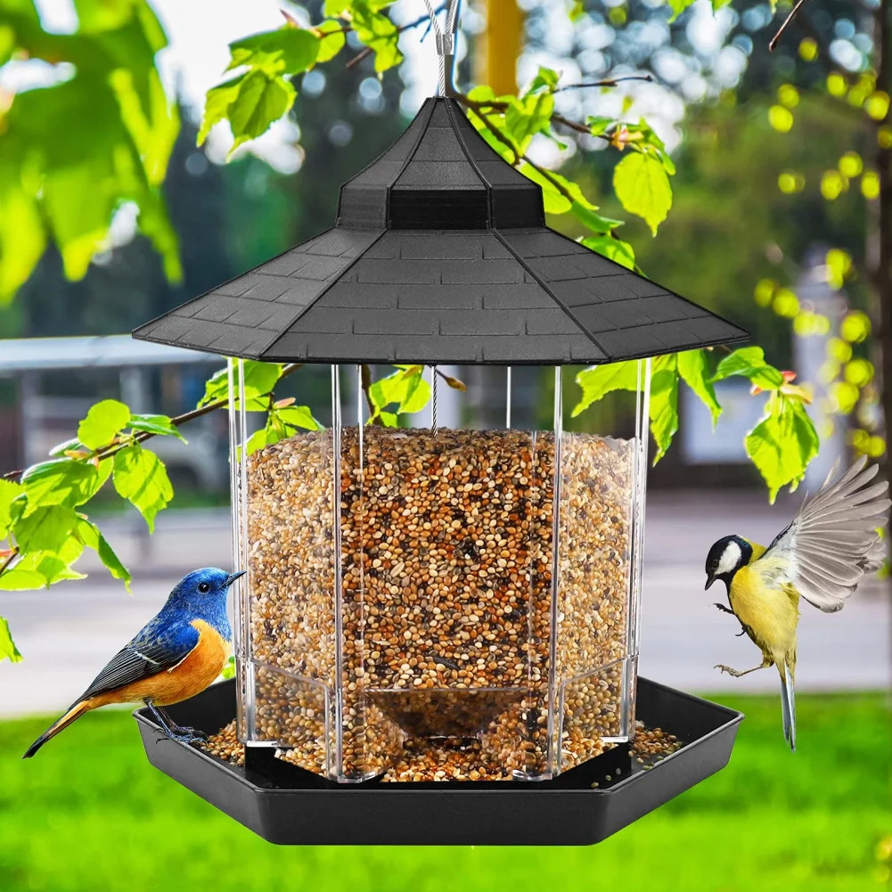 Waterproof Gazebo Hanging Wild Bird Feeder Pigeons Parrots Hangable Feeder  Large Capacity Pet Birds Feeding House For Garden Ya