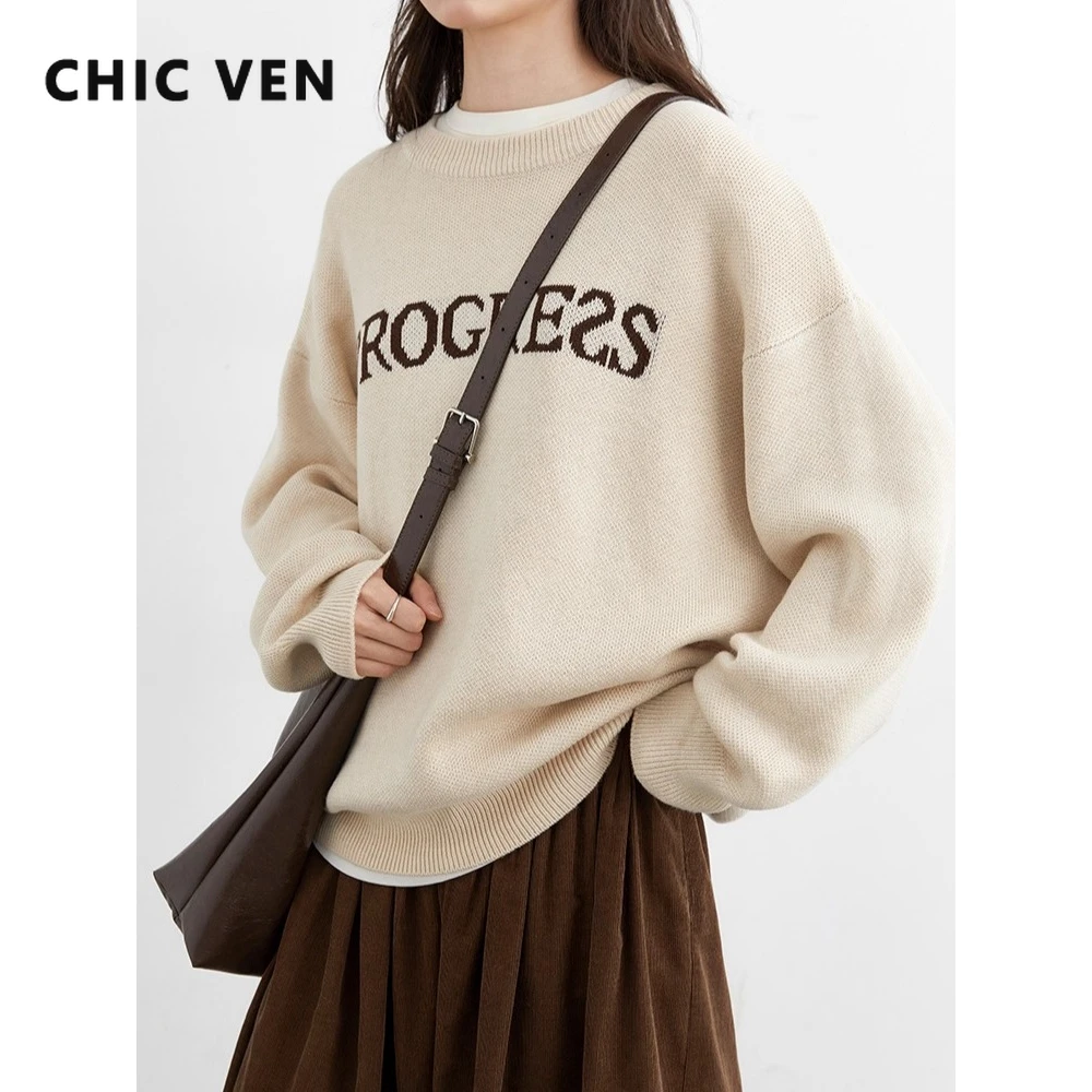 

Женские свитера CHIC VEN, свободные повседневные новые джемперы с круглым вырезом в стиле ретро, теплое женское вязаное пальто, пуловеры, осень-зима 2025