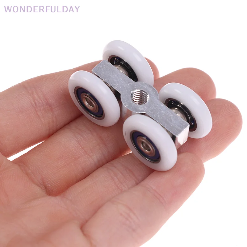 

New2Pcs Shower Room Aluminum Four-wheel Hanging Pulley Roller For Bathroom Glass Slide Door Waterproof Bearing Crane Toilet Door