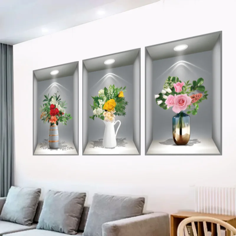 3d flower vase wall sticker home decor self adhesive living room wall art decal bedroom