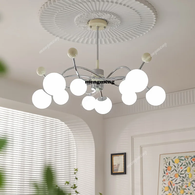 

French medieval living room chandelier bedroom lamp Bauhaus cream wind lamp