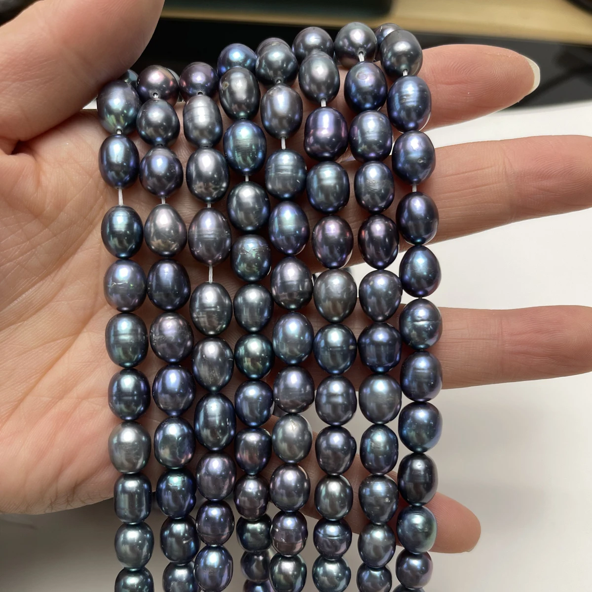 

AAAA 8–9mm Black-dyed Rice-shaped Pearls 100% Natural Pearl Semi-finished Beads for Jewelry Making DIY Necklaces Accessories