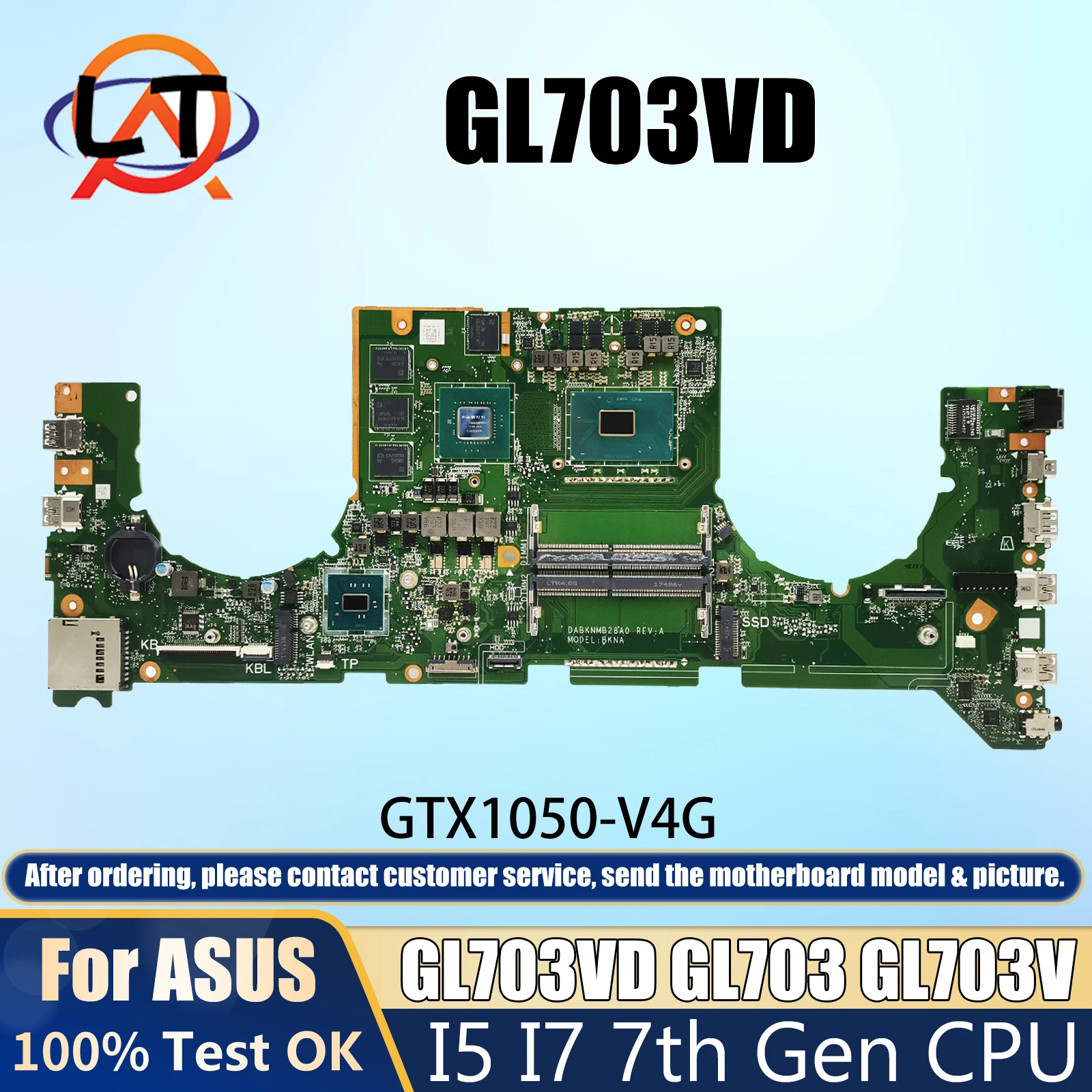 GL703VD Laptop Motherboard For ASUS ROG STRIX GL703 GL703V DABKNMB28A0 Mainboard With i5-7300HQ i7-7700HQ GTX1050/V4G