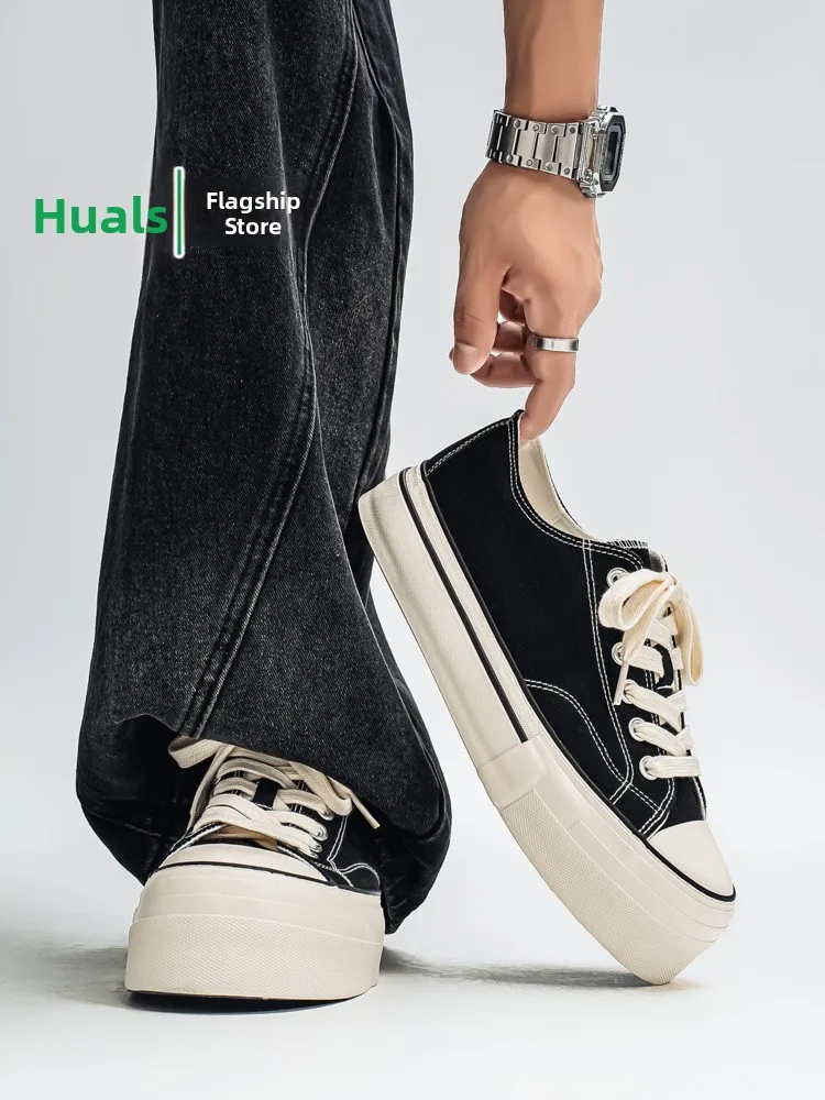 Men's Canvas Shoes Breathable Casual Versatile Design Thick Bottom Heightening Cloth Shoes for Students Spring Autumn Season
