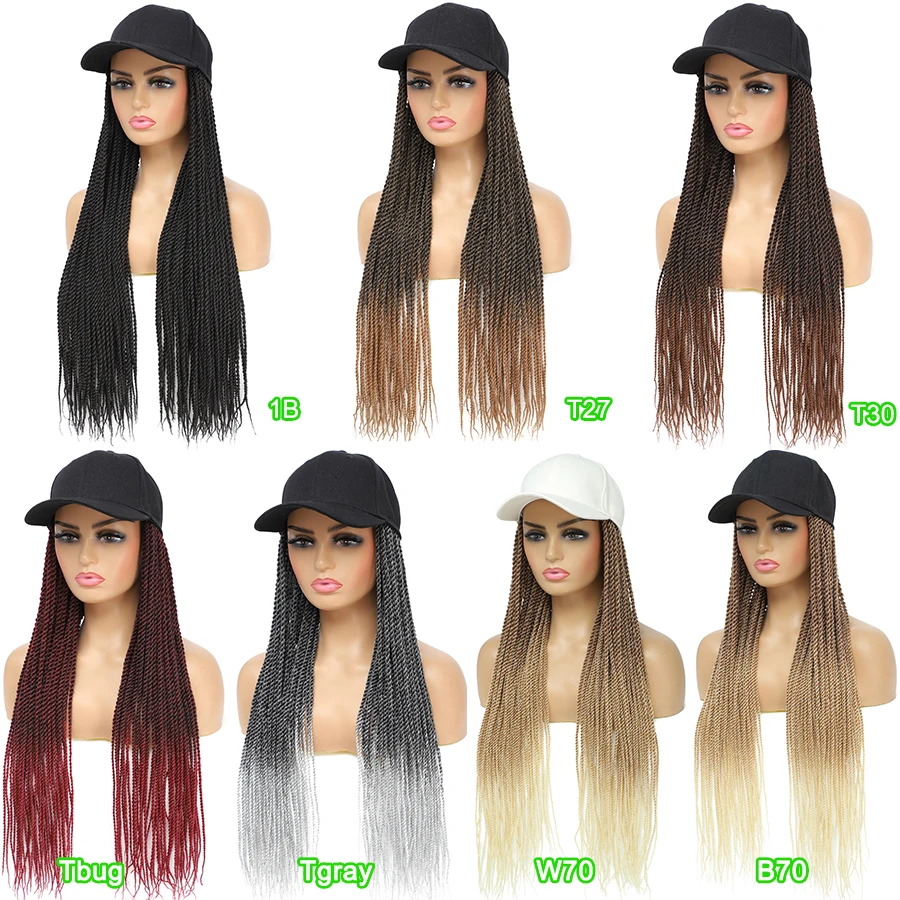TOMO Baseball Cap Hat Wig Hair with Synthetic Crochet Braids for Women Long 24\