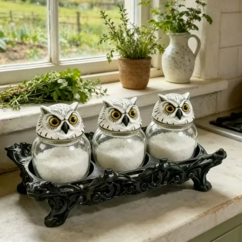3PCS Witchy Frog Apothecary Spice Jars Set with Base Vintage Sealed Glass Storage Jars for Salt Spices Halloween Kitchen Decor