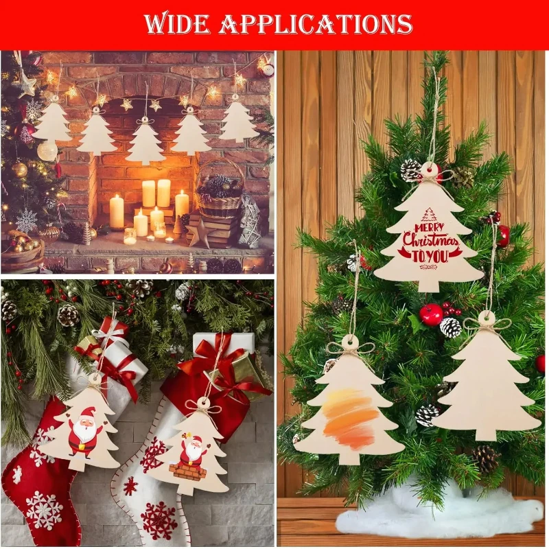 Paintable Blank Wooden christmas tree Festival Ornaments Xmas Tree Hanging Wood Slices for DIY Art Crafts Christmas Decoration