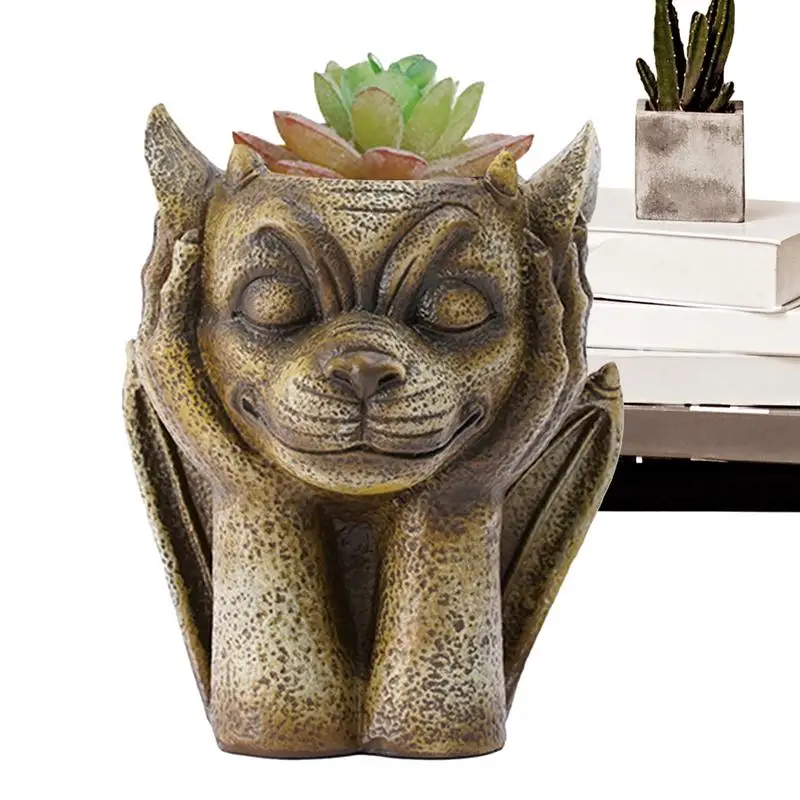 

Горшок для цветов с головкой See No Evil Head, статуя, кашпо, готический настольный держатель для цветов, злой орнамент для ручки, кисть, трава