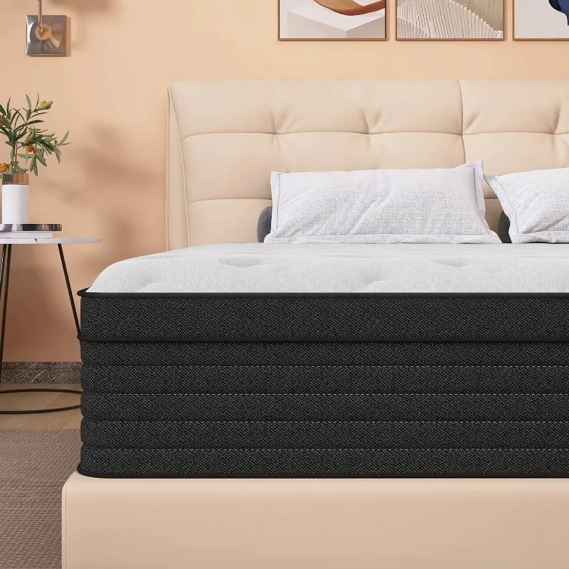 

14 Inch Individual Pocket Springs with Gel Memory Foam, Medium Firm Mattress in a Box, Memory Foam Hybrid Queen Mattresses