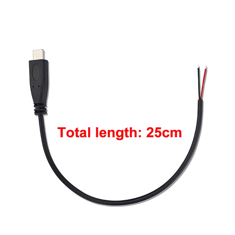 10 Stück Typ-C-Stecker mit Pigtail, 2-adriges Stromkabel, USB-C DIY-Reparatur-Ladekabel, hohe Qualität, 22AWG – Detail 3