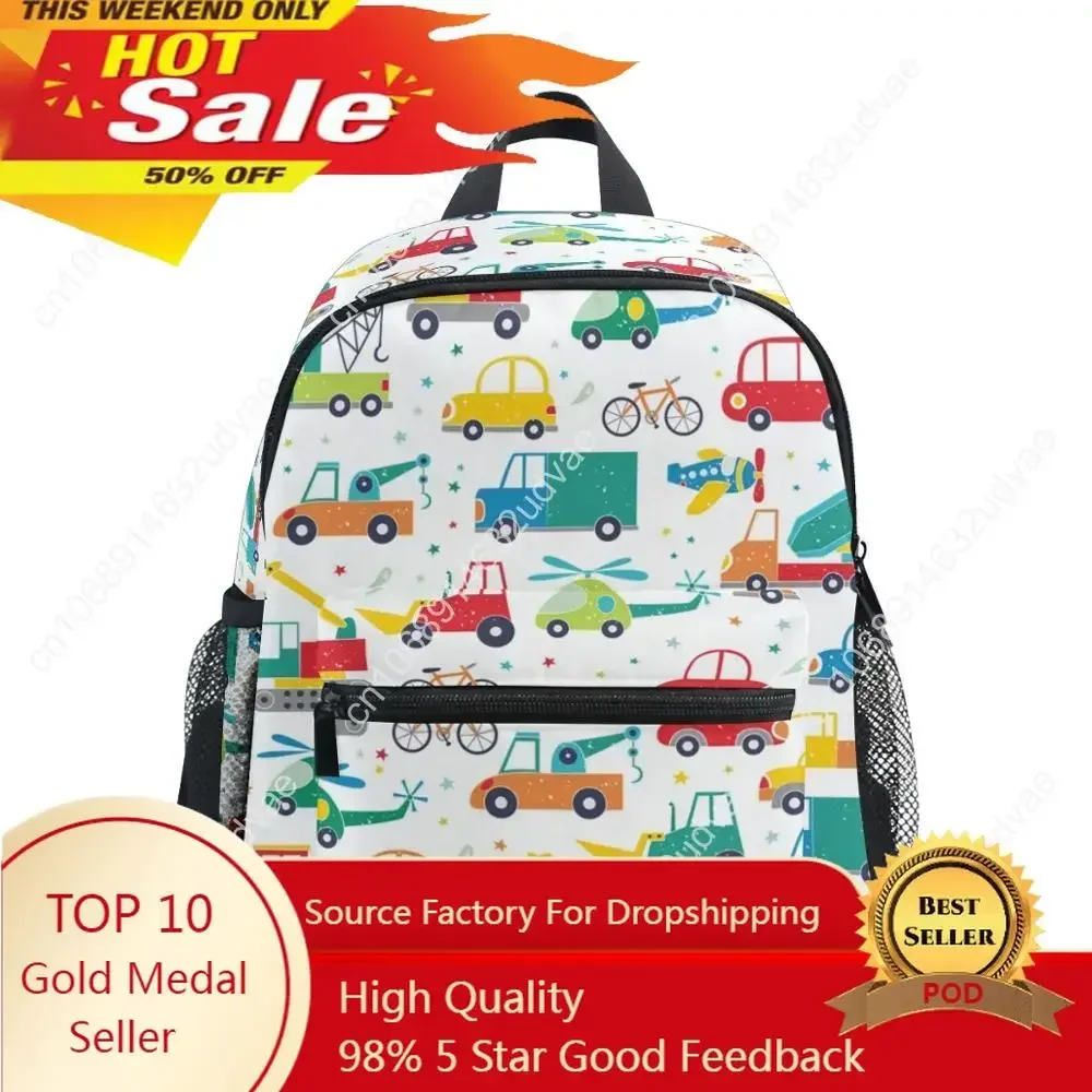 

2020 School Bags For Kindergarten Boys Girls Backpacks Car Printing Polyester Children Backpacks Fits 3-8 Years Old Kids