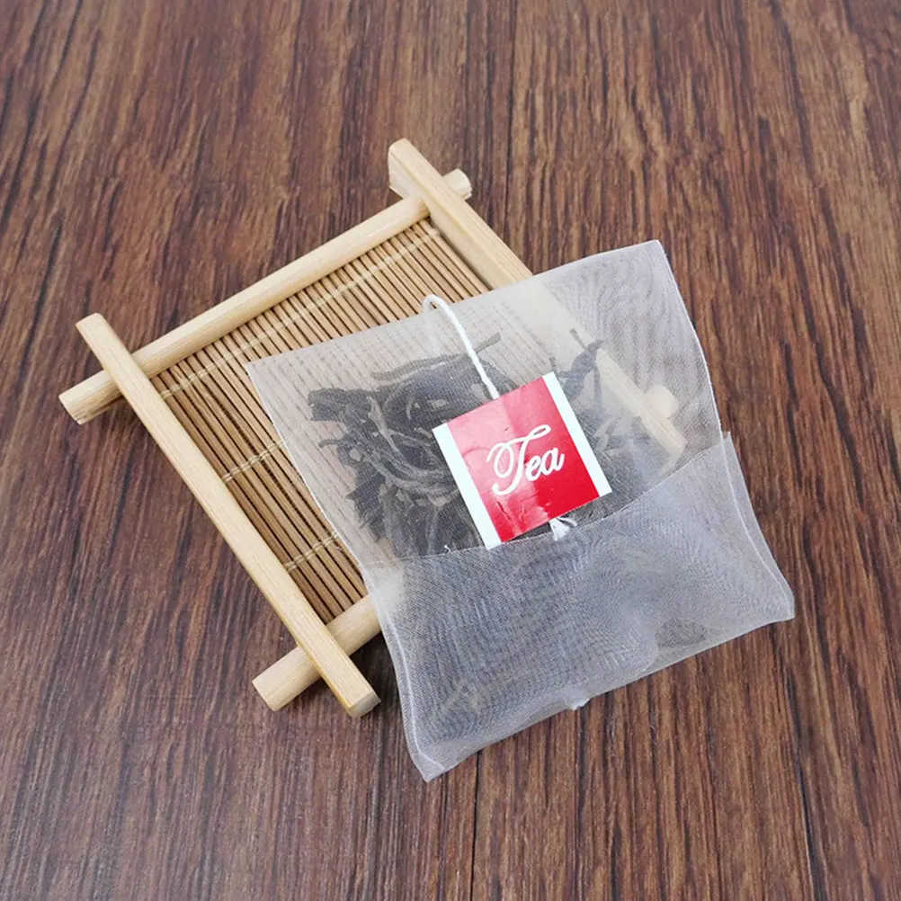 

100pcs Tea Filter Bags Nylon Loose Leaf Empty Disposable For Coffee Herbal Tea Soup Drawstring Seal Strainer Pouch Kitchen Bar
