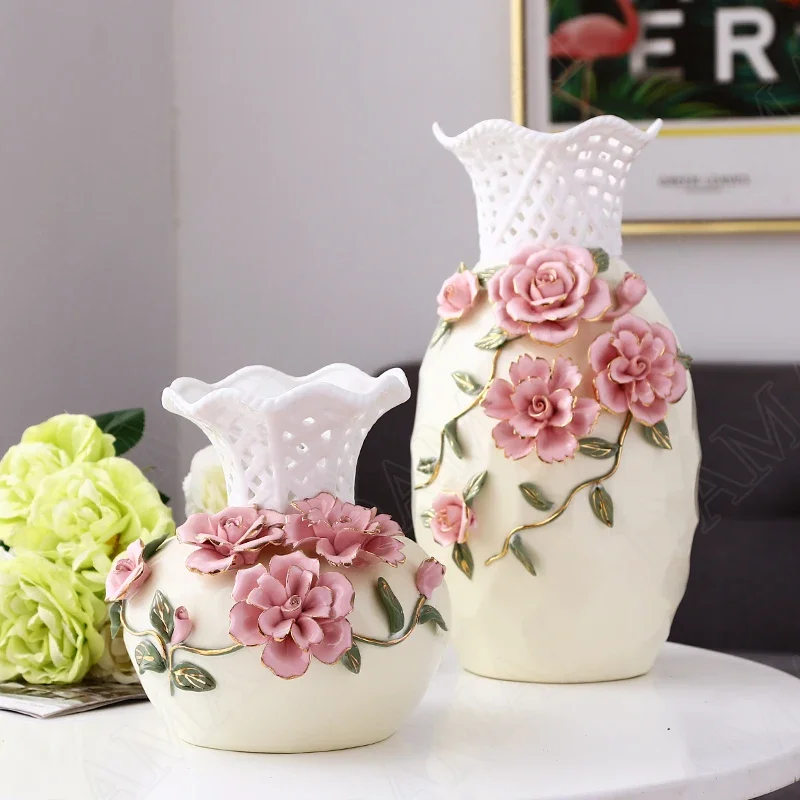 Nordic Ceramic Vases Relief Craft Office Plant Pots Rose Flower Decorative Meeting Room Dried Flowers Organizer Home Decoration